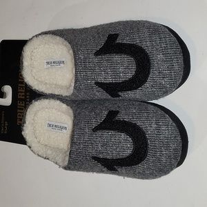 True religion men's shearling slippers horsetooth logo size 13 XL gray